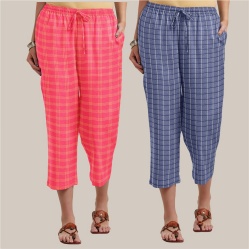 Combo of 2 Cotton Women Culottes Blue and Peach-39612
