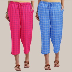 Combo of 2 Cotton Women Culottes Blue and Pink-39583