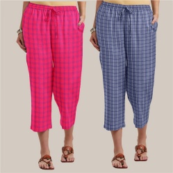 Combo of 2 Cotton Women Culottes Blue and Pink-39585