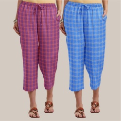 Combo of 2 Cotton Women Culottes Blue and Purple-39545