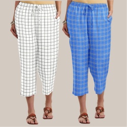 Combo of 2 Cotton Women Culottes Blue and White-39590
