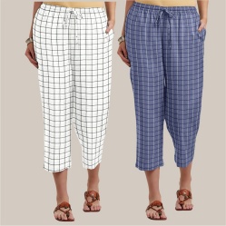 Combo of 2 Cotton Women Culottes Blue and White-39592