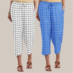 Combo of 2 Cotton Women Culottes Blue and White-39605