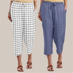Combo of 2 Cotton Women Culottes Blue and White-39607
