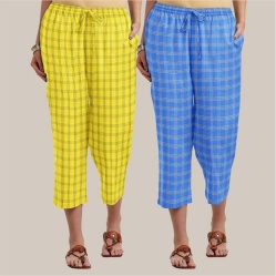 Combo of 2 Cotton Women Culottes Blue and Yellow-39575