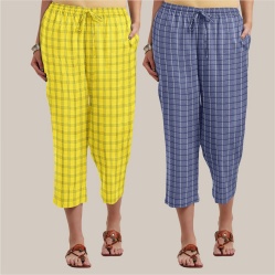 Combo of 2 Cotton Women Culottes Blue and Yellow-39577