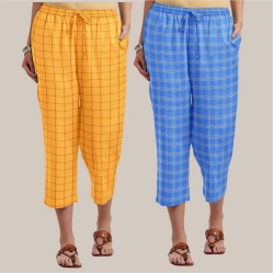 Combo of 2 Cotton Women Culottes Blue and Yellow-39596
