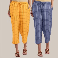 Combo of 2 Cotton Women Culottes Blue and Yellow-39598