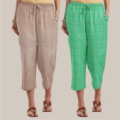 Combo of 2 Cotton Women Culottes Green and Beige-39525
