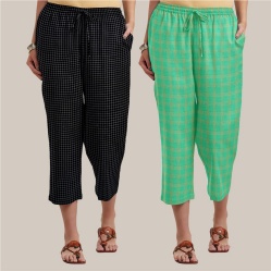 Combo of 2 Cotton Women Culottes Green and Black-39512