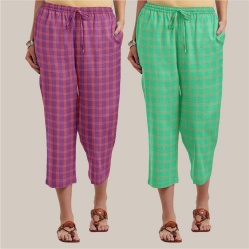 Combo of 2 Cotton Women Culottes Green and Purple-39537