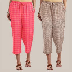 Combo of 2 Cotton Women Culottes Peach and Beige-39534