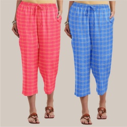 Combo of 2 Cotton Women Culottes Peach and Blue-39609