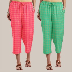 Combo of 2 Cotton Women Culottes Peach and Green-39557
