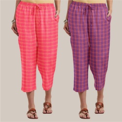 Combo of 2 Cotton Women Culottes Peach and Purple-39546