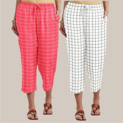 Combo of 2 Cotton Women Culottes Peach and White-39591