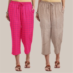 Combo of 2 Cotton Women Culottes Pink and Beige-39528