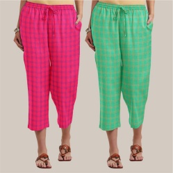Combo of 2 Cotton Women Culottes Pink and Green-39551