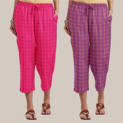 Combo of 2 Cotton Women Culottes Pink and Purple-39540