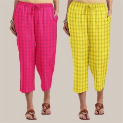 Combo of 2 Cotton Women Culottes Pink and Yellow-39570