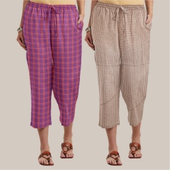 Combo of 2 Cotton Women Culottes Purple and Beige-39524