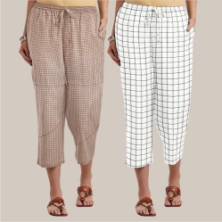 Combo of 2 Cotton Women Culottes White and Beige-39529