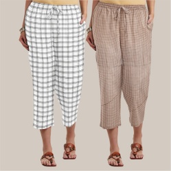 Combo of 2 Cotton Women Culottes White and Beige-39532