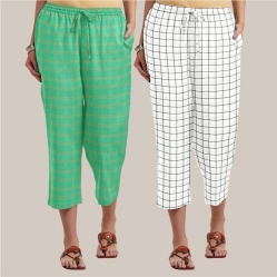 Combo of 2 Cotton Women Culottes White and Green-39552