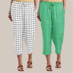 Combo of 2 Cotton Women Culottes White and Green-39555