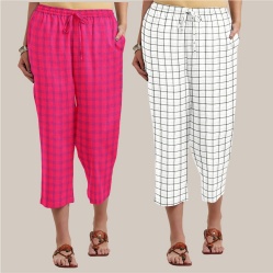 Combo of 2 Cotton Women Culottes White and Pink-39579