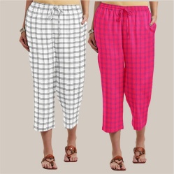 Combo of 2 Cotton Women Culottes White and Pink-39582