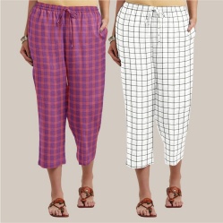 Combo of 2 Cotton Women Culottes White and Purple-39541