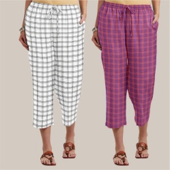 Combo of 2 Cotton Women Culottes White and Purple-39544