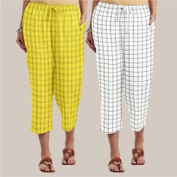 Combo of 2 Cotton Women Culottes White and Yellow-39571