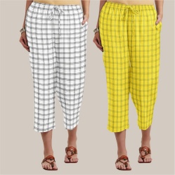 Combo of 2 Cotton Women Culottes White and Yellow-39574