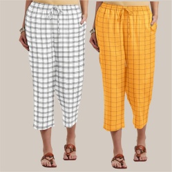 Combo of 2 Cotton Women Culottes White and Yellow-39595