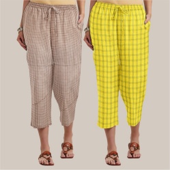 Combo of 2 Cotton Women Culottes Yellow and Beige-39527