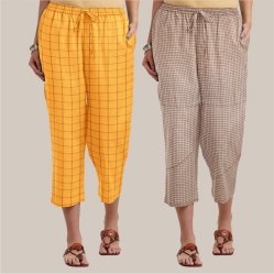 Combo of 2 Cotton Women Culottes Yellow and Beige-39530