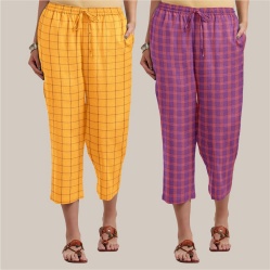 Combo of 2 Cotton Women Culottes Yellow and Purple-39542