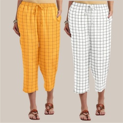 Combo of 2 Cotton Women Culottes Yellow and White-39587