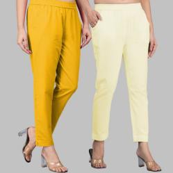 Combo of 2 Cotton Yellow and Lemon Yellow Women Regular Fit Solid Trousers-47600