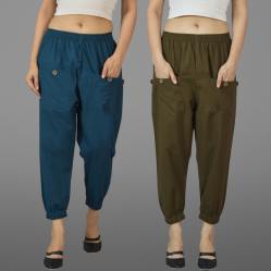 Combo of 2 Denim and Mehndi Green Pure Cotton Four Pocket Cargo Pants-45529