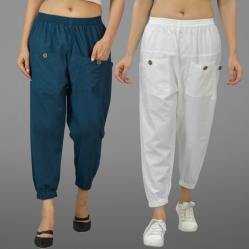 Combo of 2 Denim and White Pure Cotton Four Pocket Cargo Pants-45531