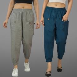 Combo of 2 Gray and Denim Pure Cotton Four Pocket Cargo Pants-45518