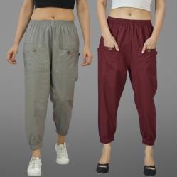Combo of 2 Gray and Maroon Pure Cotton Four Pocket Cargo Pants-45516