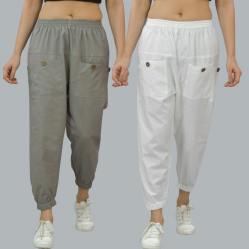 Combo of 2 Gray and White Pure Cotton Four Pocket Cargo Pants-45384