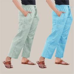 Combo of 2 Handloom Cotton Women Regular Pant Denim and White-39908