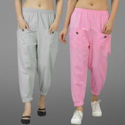 Combo of 2 Light Gray and Baby Pink Pure Cotton Four Pocket Cargo Pants-45524