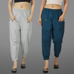Combo of 2 Light Gray and Denim Pure Cotton Four Pocket Cargo Pants-45525