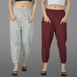 Combo of 2 Light Gray and Maroon Pure Cotton Four Pocket Cargo Pants-45523